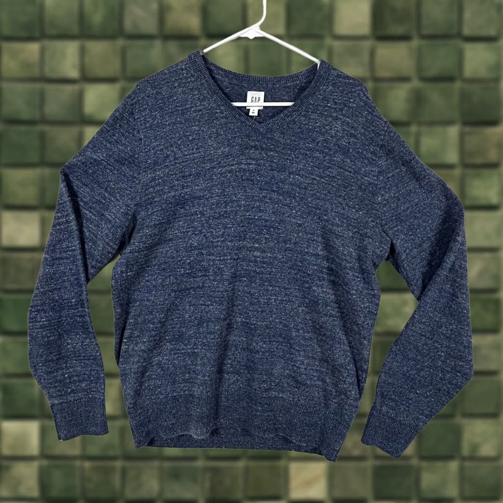 Gap Gap Men Blue V-Neck Lightweight Cotton Blend Sweater M Long Sleeve Pullover Knit Shirt Size US M / EU 48-50 / 2 - 1 Thumbnail