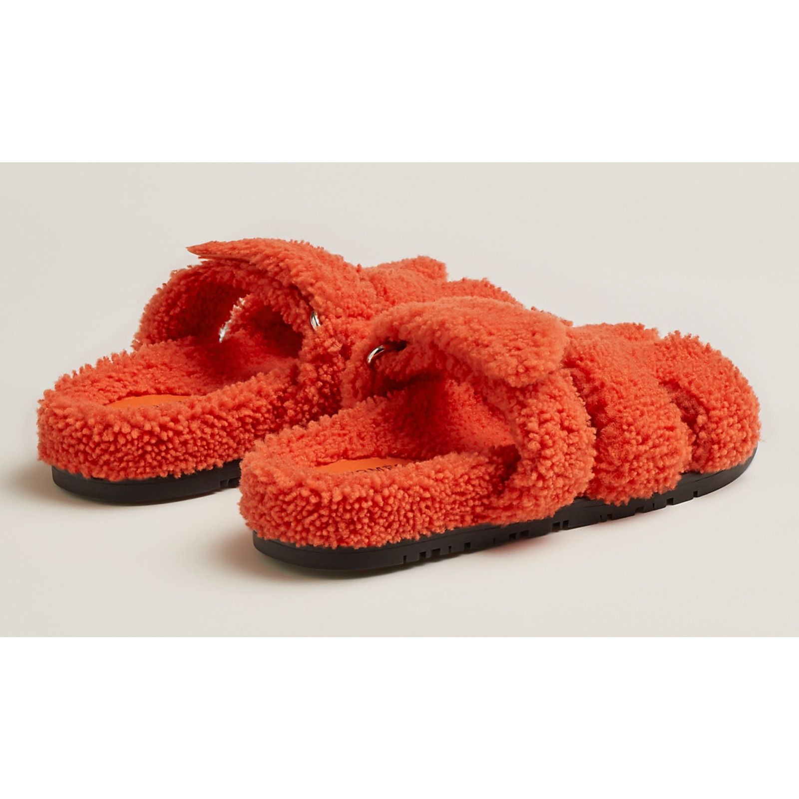Hermes Hermes Chypre Sandal Teddy Shearling Fur Orange H Logo Size US 7.5 / IT 37.5 - 10 Thumbnail