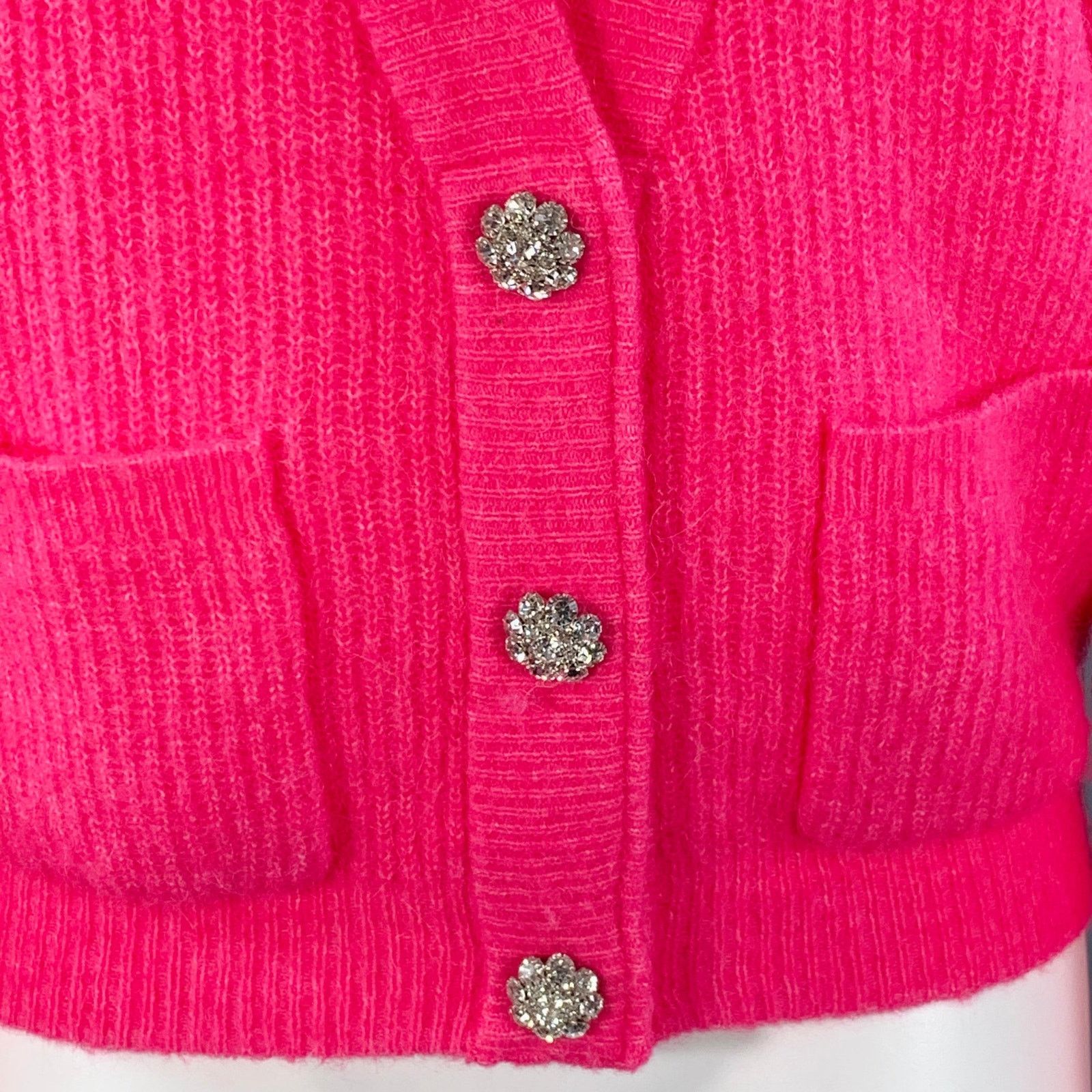 Ganni GANNI M Hot Pink Alpaca Blend Rhinestones Cropped Cardigan Size M / US 6-8 / IT 42-44 - 2 Thumbnail