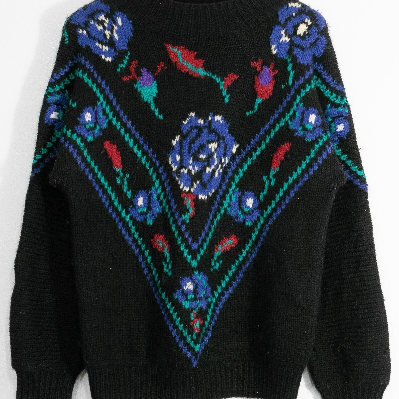 Vintage Vintage Floral Pattern Wool Sweater Medium - Black Mock Neck Size US M / EU 48-50 / 2 - 2 Thumbnail