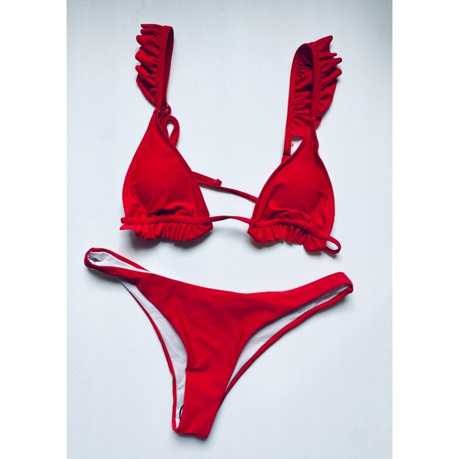 Shein NEW Red Ruffle Adjustable Strap High Cut Bikini Set Swimsuit Size M / US 6-8 / IT 42-44 - 5 Thumbnail