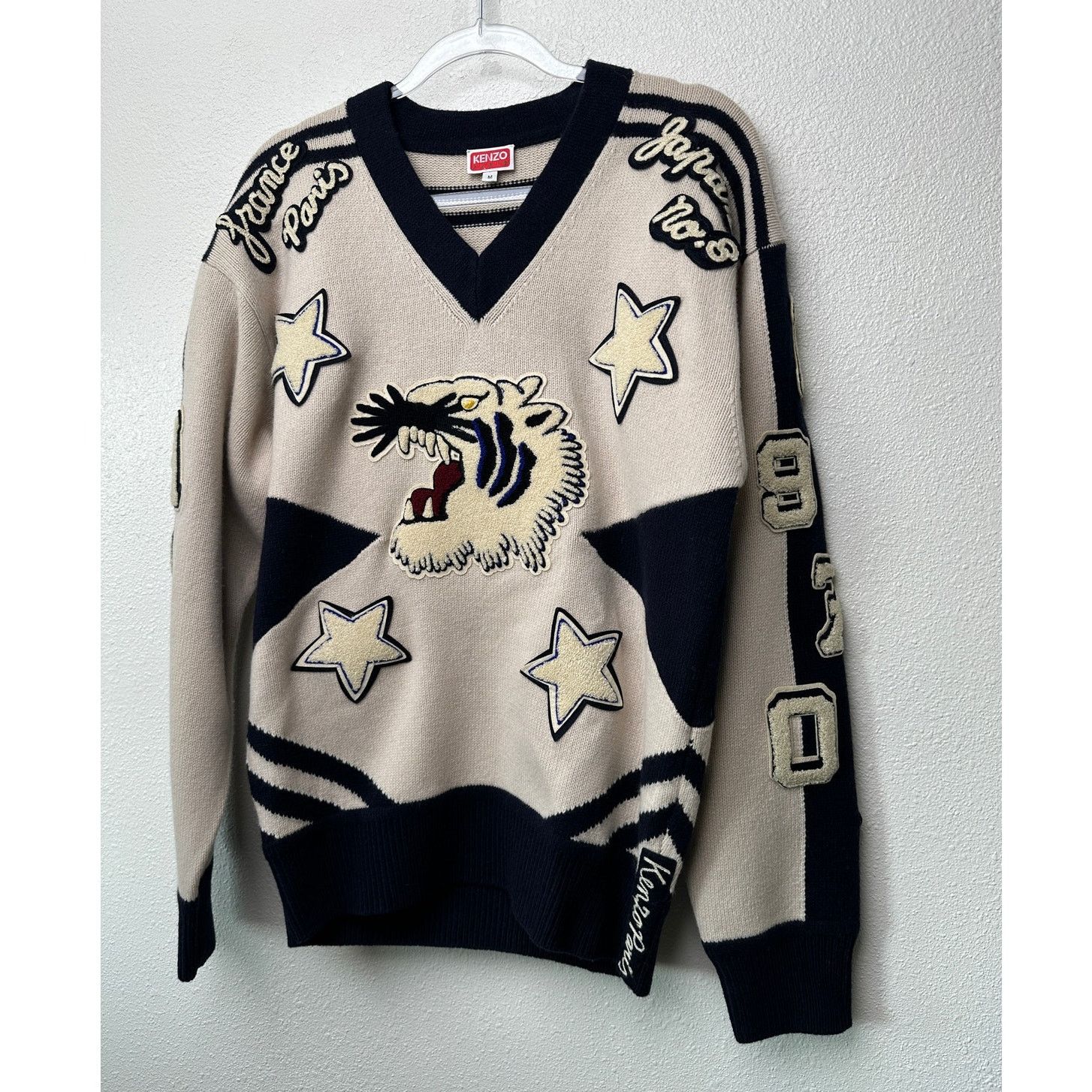 Other KENZO Paris Tiger Graphic V-Neck Sweater Off White Navy M Size US M / EU 48-50 / 2 - 4 Thumbnail