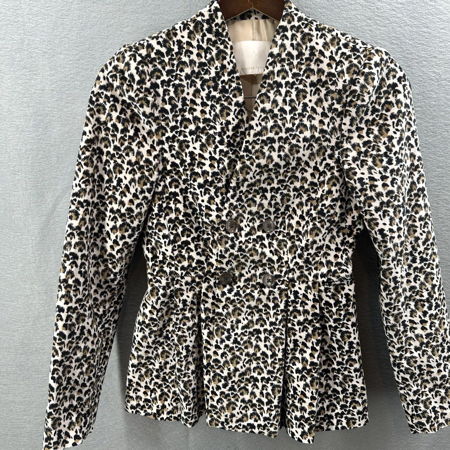 Rebecca Taylor VINTAGE Rebecca Taylor Blazer Womens S Leopard Velvet Double Breast Buttons Beige Lightweight 90s Mens? Wait not. Lash. Size S / US 4 / IT 40 - 2 Thumbnail