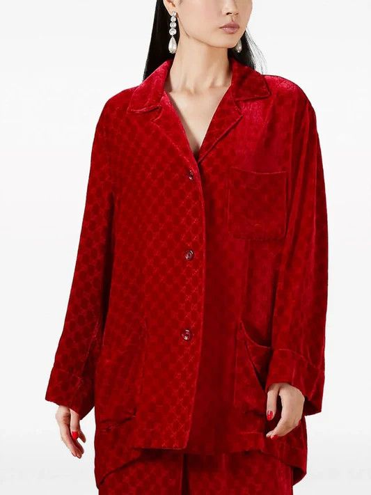 Gucci o1la5ras0526 GG Devoré Velvet Shirt in Red Size XS / US 0-2 / IT 36-38 - 3 Thumbnail