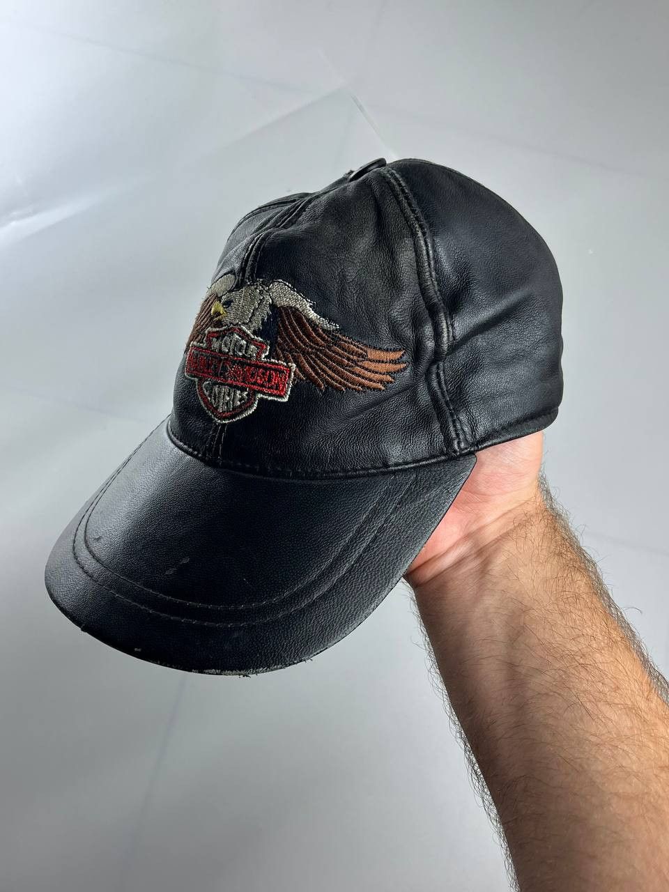 Harley Davidson × Vintage Rare Vintage Harley Davidson Leather Big Logo Cap Size ONE SIZE - 3 Thumbnail