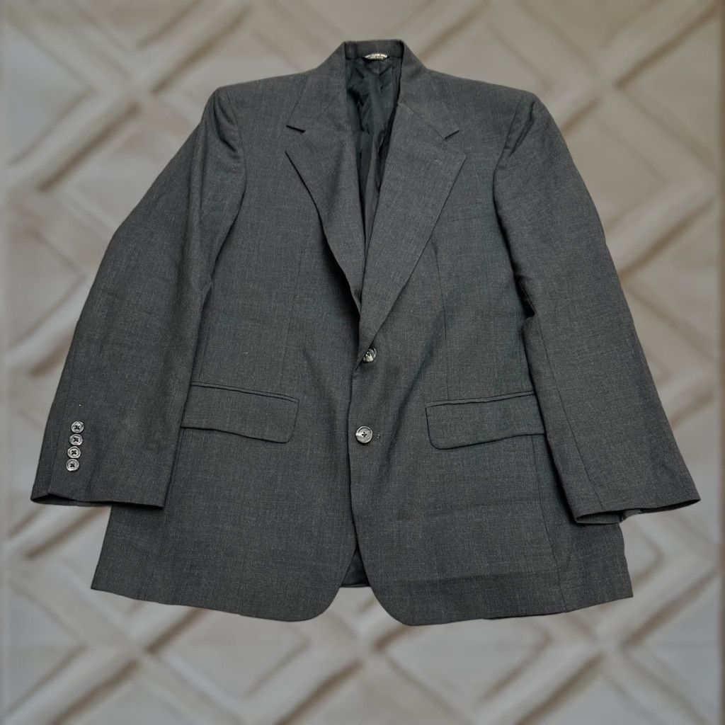 Bill Blass Bill Blass 100% Wool Blazer Jacket Men 40R Dark Gray Ventless Business Formal Solid 40 Regular Mens Size 40R - 1 Thumbnail