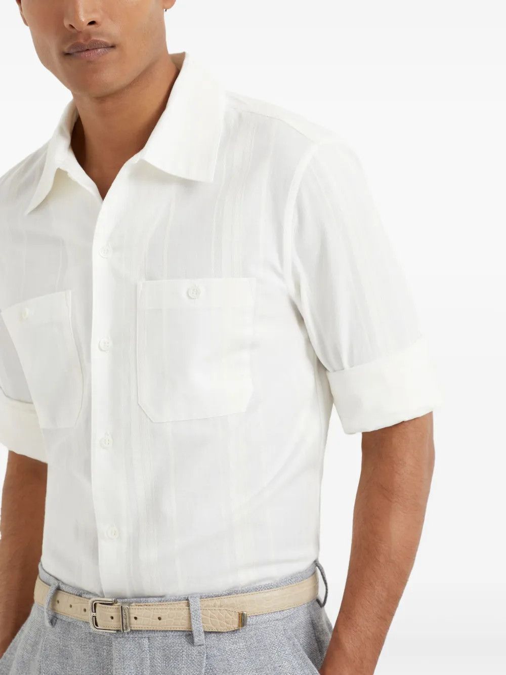 Brunello Cucinelli o1y0526 Solid Color Shirt in White Size US L / EU 52-54 / 3 - 4 Thumbnail