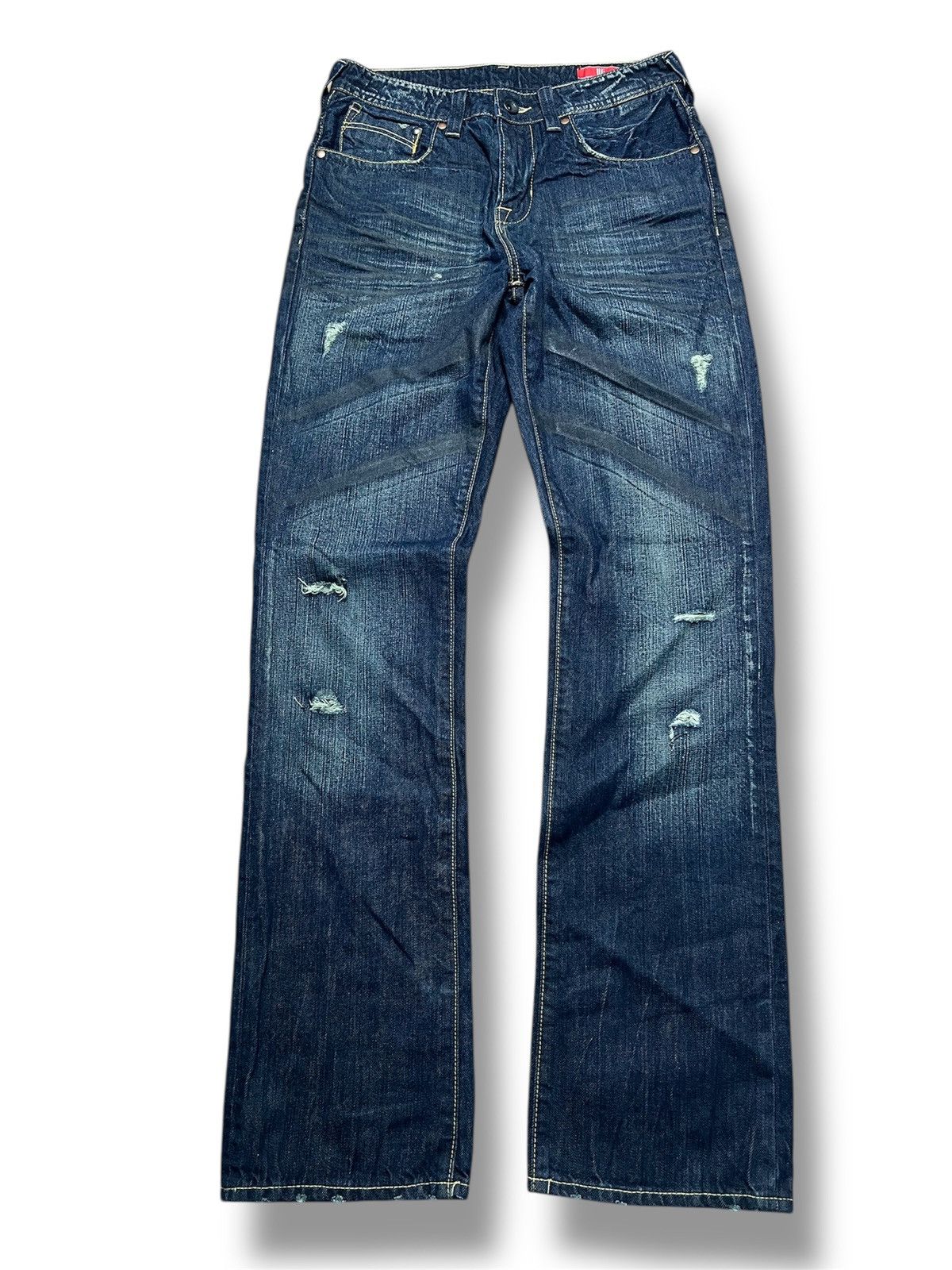 If Six Was Nine Vintage UJ JEANS Bootcut/Straight DarkWash Ripped Denim (43) Size US 28 / EU 44 - 1 Thumbnail
