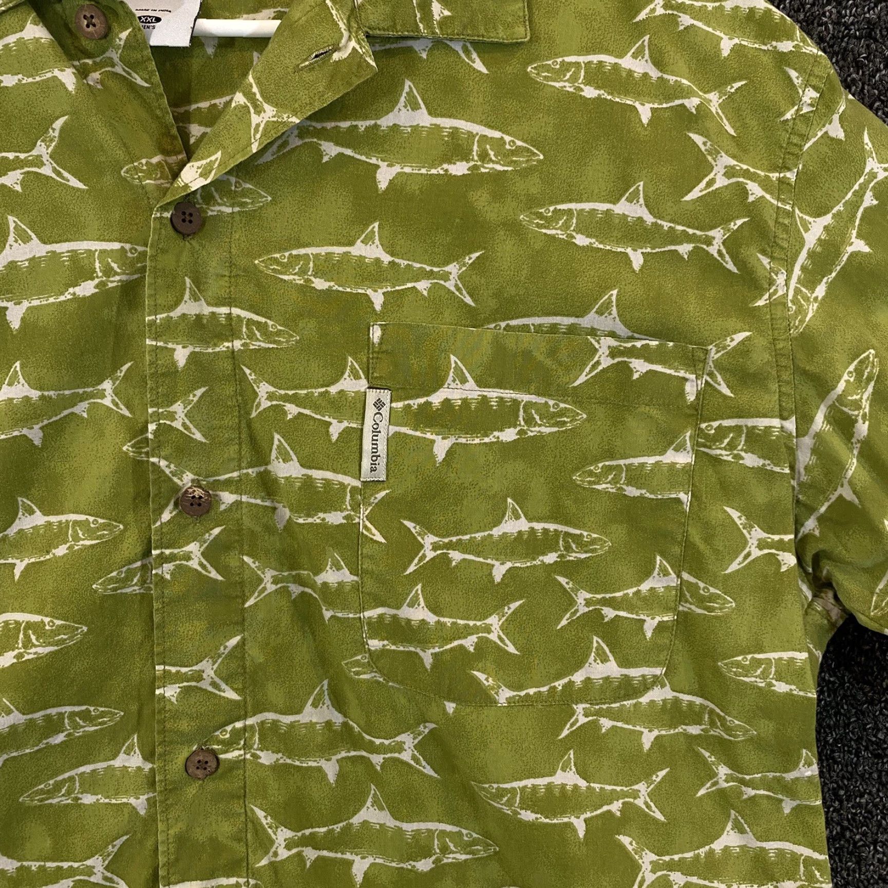 Vintage COLUMBIA Shirt Men 2XL Green Tuna Salmon Bass Button Up Short Sleeve Fish Button-Down Shirt 2XL Men Green Columbia Size US XXL / EU 58 / 5 - 2 Thumbnail