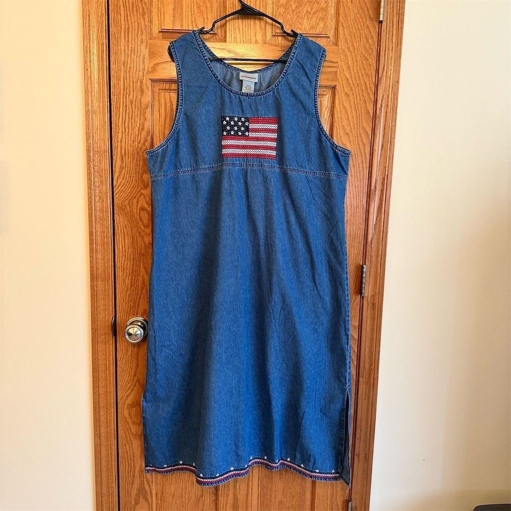 Other Expressions Plus 22W Denim Dress Blue American Flag Sleevel Size XXL / US 16-18 / IT 52-54 - 1 Thumbnail