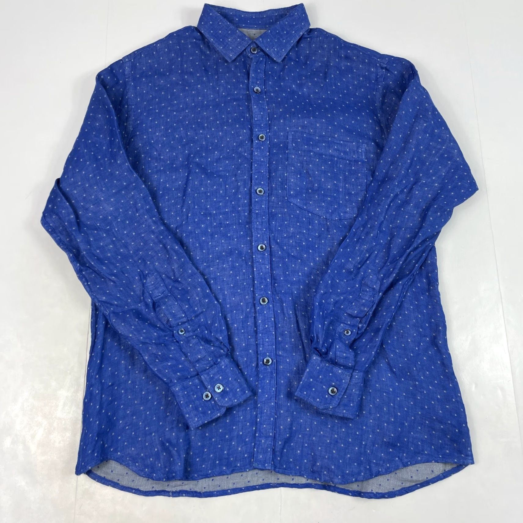 Vintage VINTAGE Iris Shirt Mens Medium Blue Linen Exotica Long Sleeve Button Up Dotted Squares Size US M / EU 48-50 / 2 - 2 Thumbnail