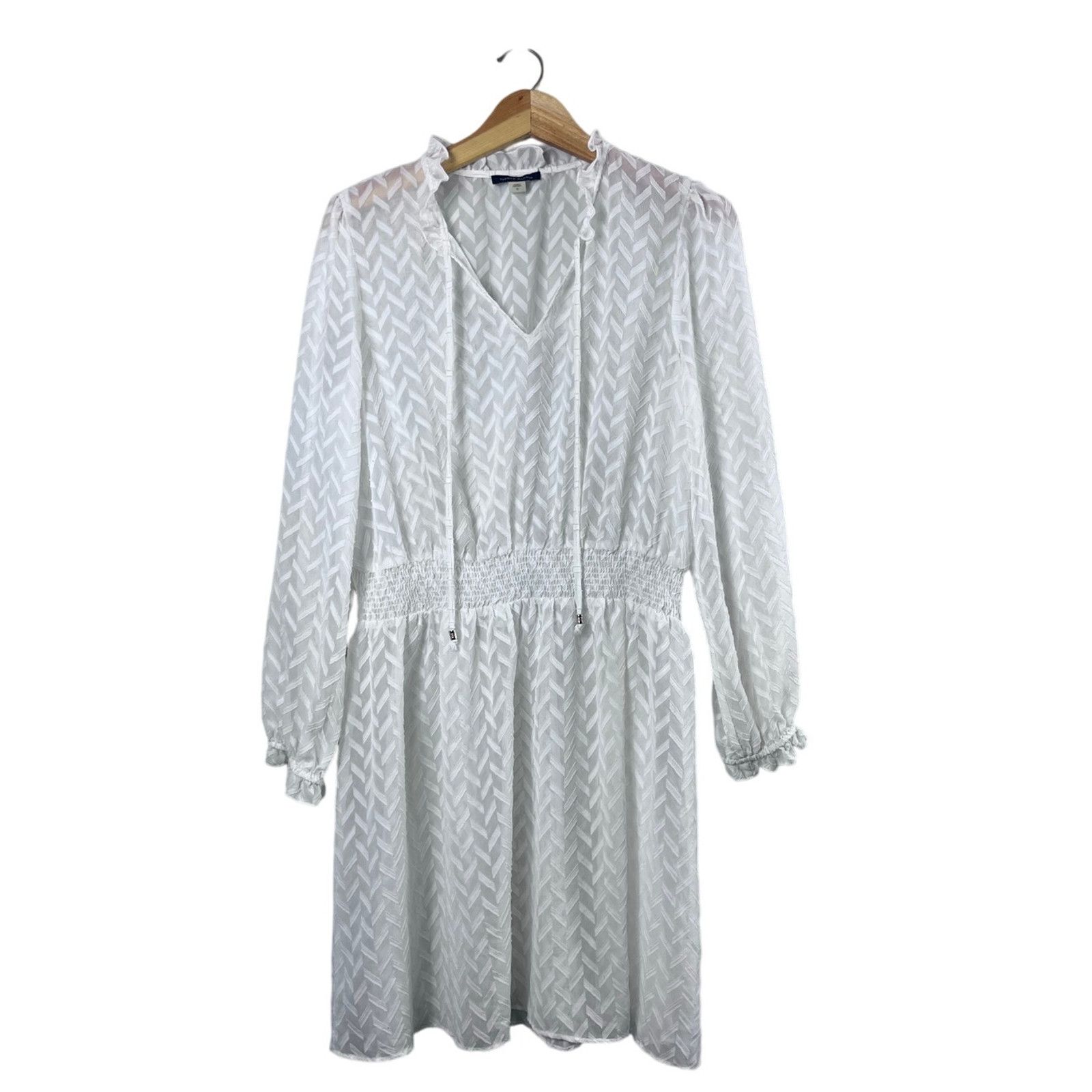 Tommy Hilfiger White Sheer Chevron Tommy Hilfiger Long Sleeve Dress 12 Size XL / US 12-14 / IT 48-50 - 1 Thumbnail