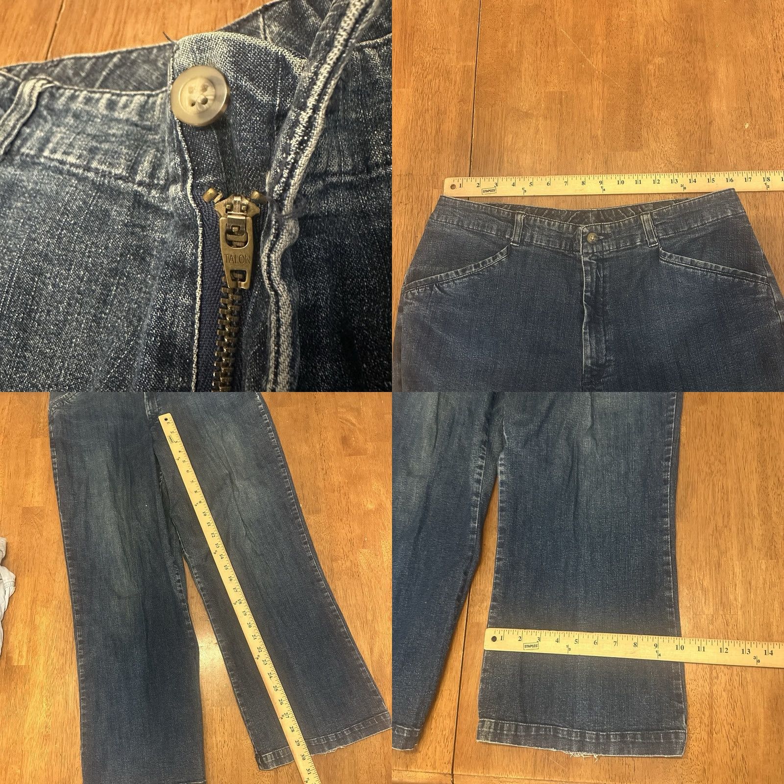 Vintage VINTAGE Sailor Denim Jeans 33x30 70s 80s Workwear Straight Wide Leg Blue Talon Size US 33 - 8 Thumbnail