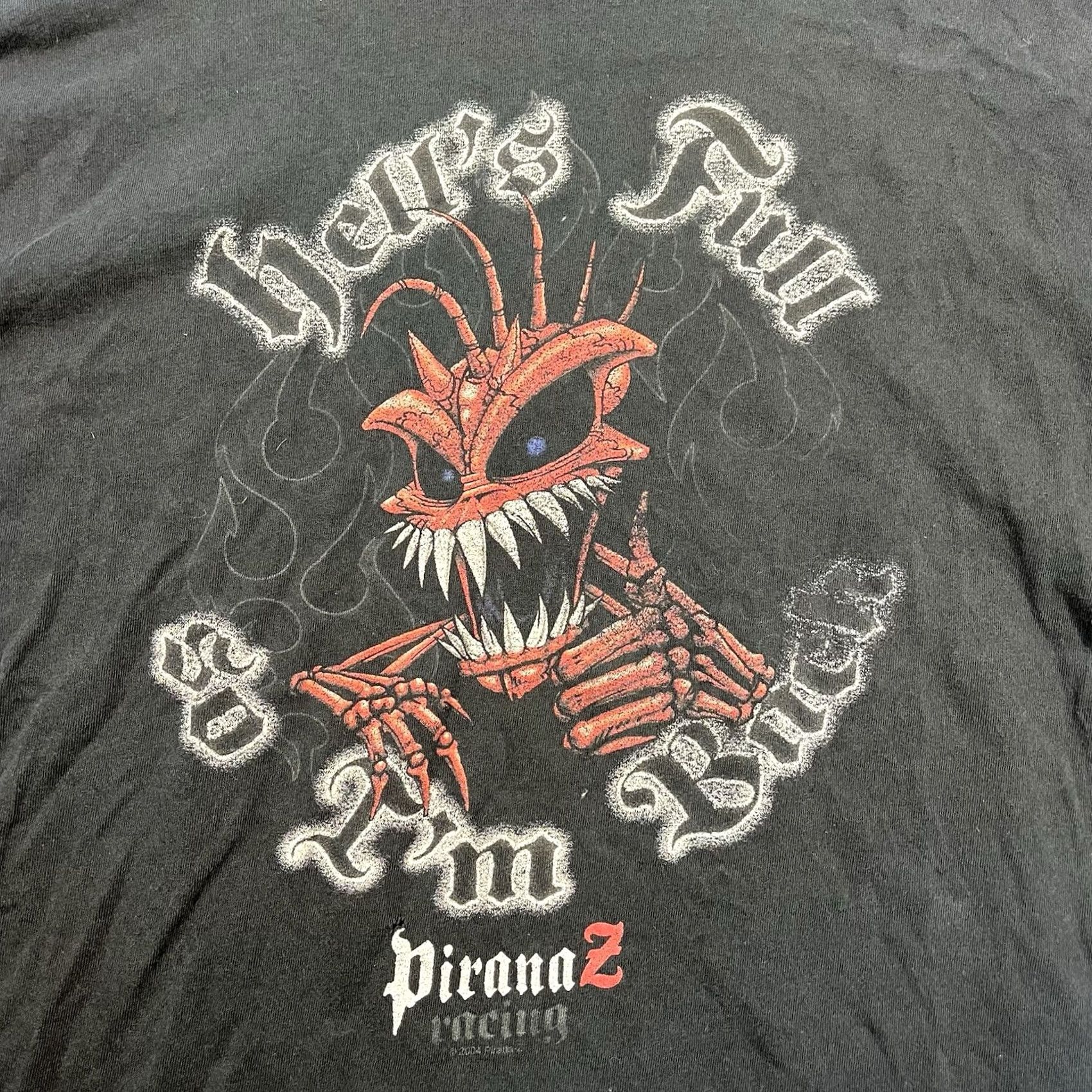 Vintage VINTAGE Pirana Z Racing T Shirt 3XL Hell’s Full Flame Fire So Im Back Black Y2K Mens Size US XXL / EU 58 / 5 - 2 Thumbnail