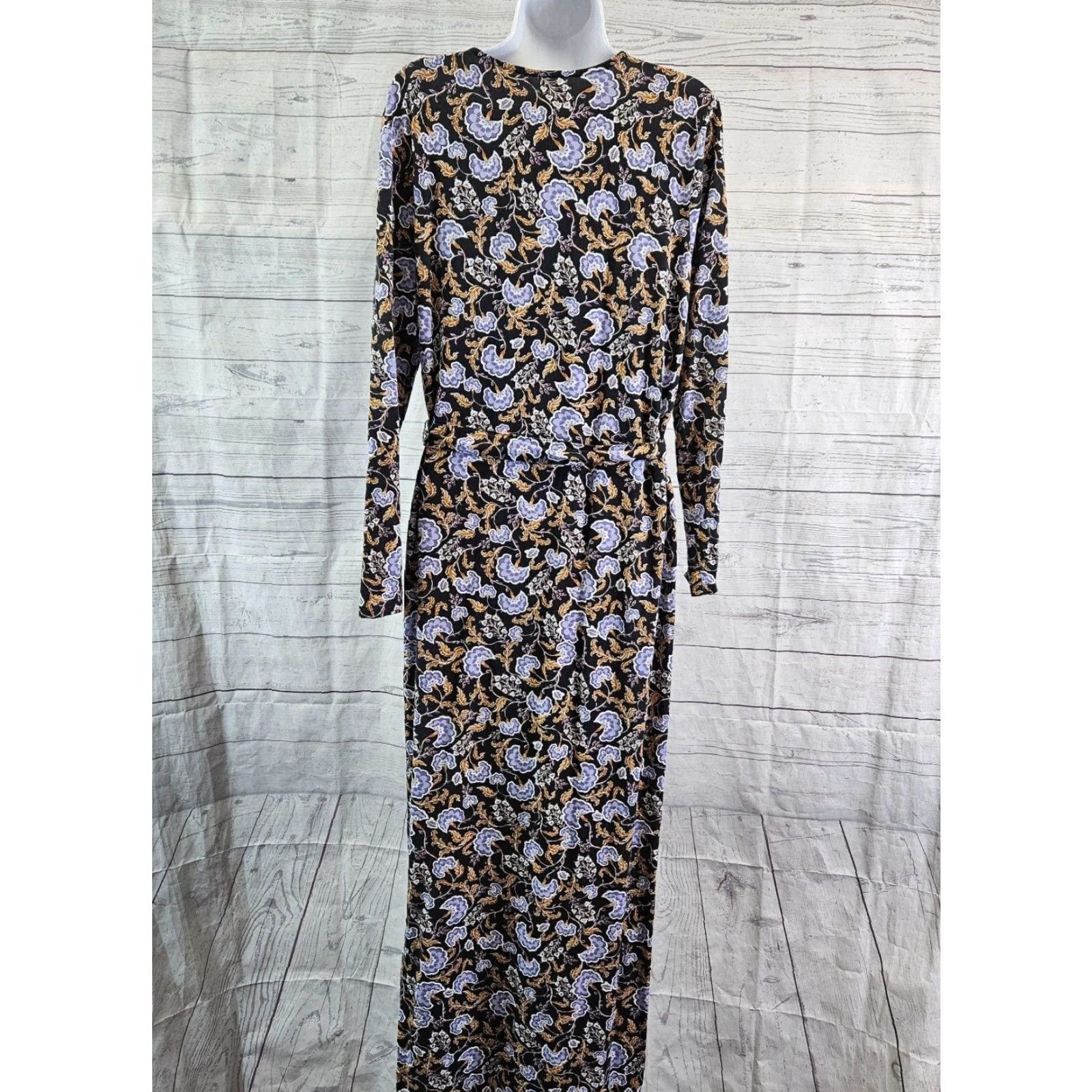 Vintage Garnet Hill Womens Linden Knit Column Maxi Dress Large Black Purple Floral Size L / US 10 / IT 46 - 4 Thumbnail