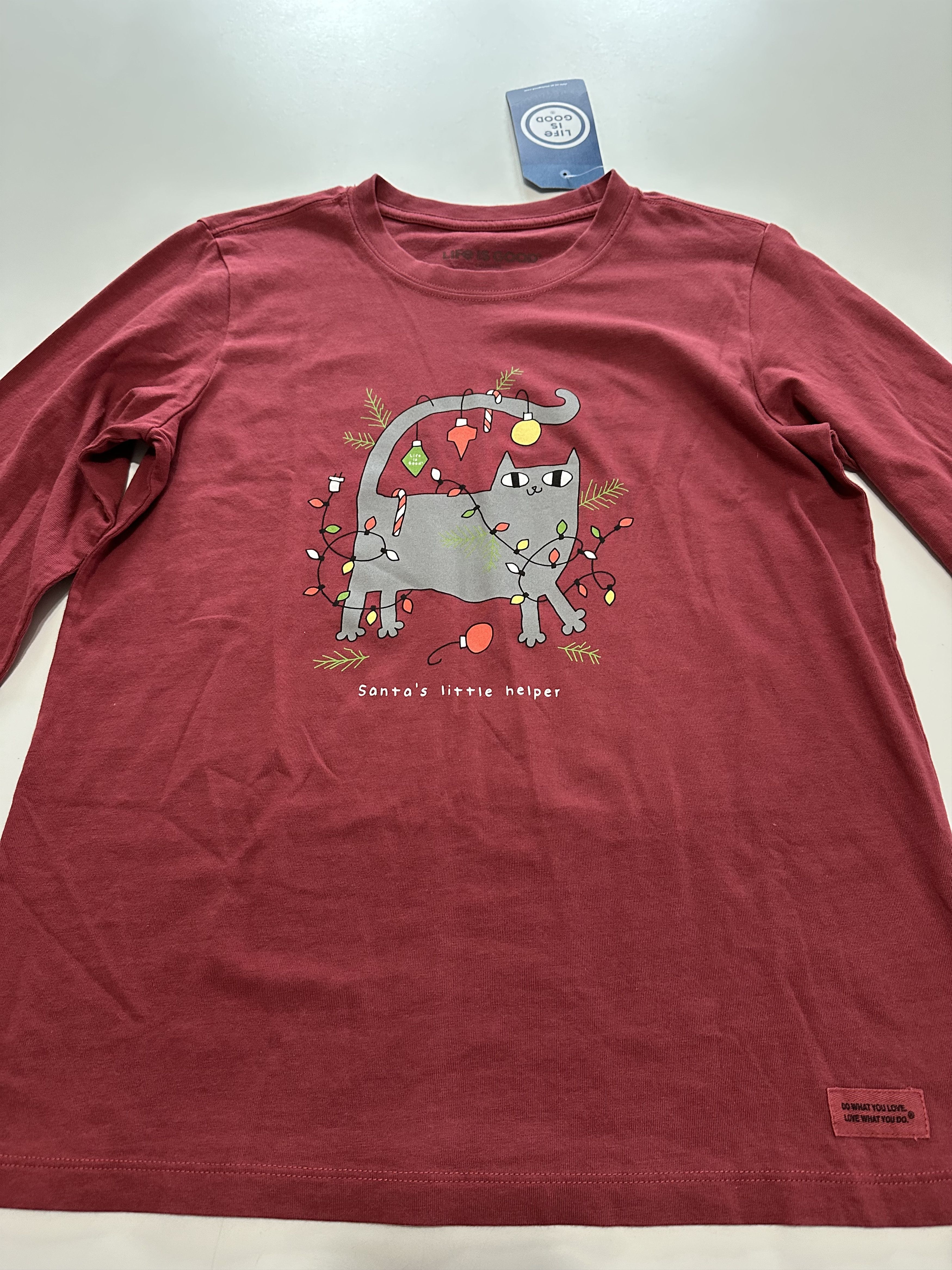 Life is Good Life is Good Men's Burgundy Red T-shirt Cat Christmas Small Size US S / EU 44-46 / 1 - 2 Thumbnail