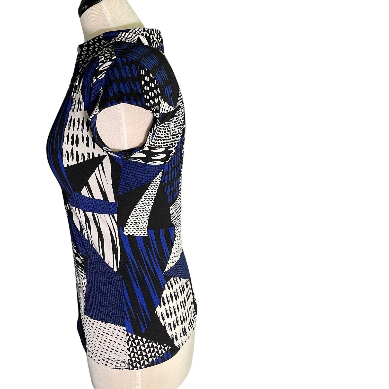 Alfani Alfani Short Sleeve Geometric Boho Blouse Blue Black P/S Size M / US 6-8 / IT 42-44 - 3 Thumbnail