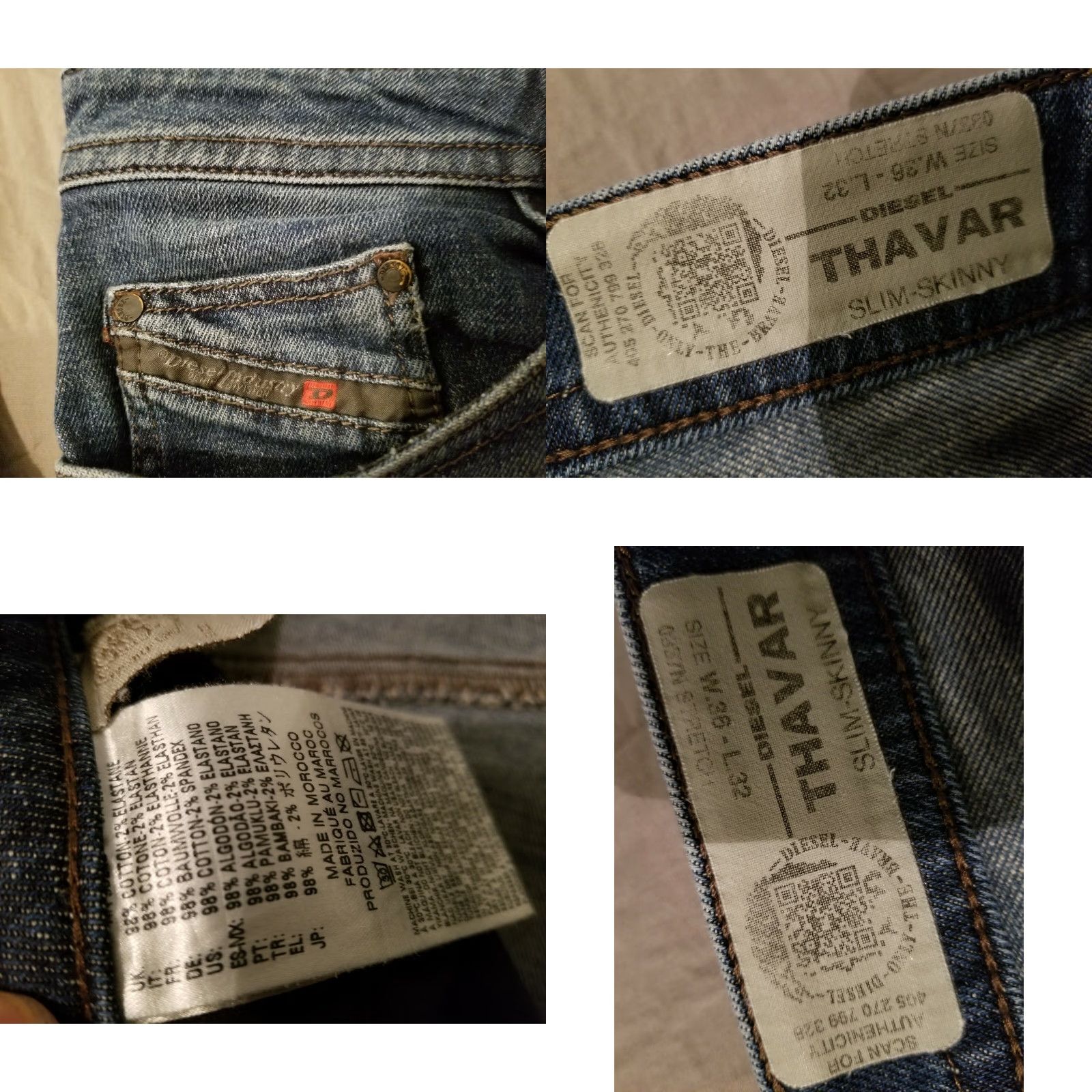 Diesel Diesel Thavar Jeans Men 36x32 Slim Skinny Denim Blue Stretch Size US 36 / EU 52 - 8 Thumbnail