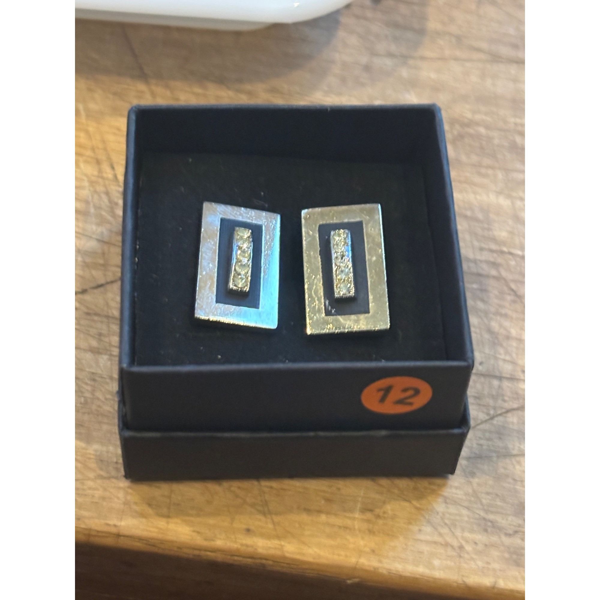 Other Vintage Gold-Tone Rectangular Cufflinks With Rhinestone & Bl Size 40 - 6 Thumbnail
