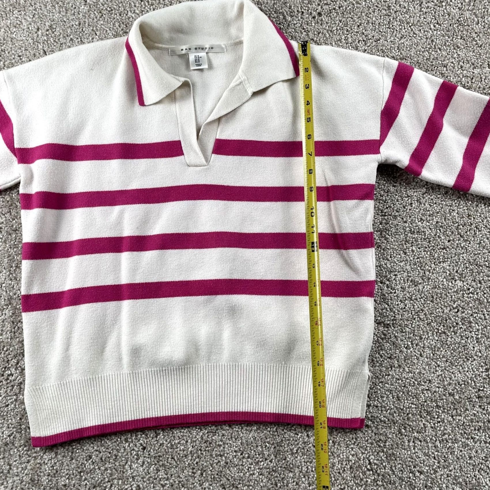 Vintage VINTAGE Max Studio Sweater Womens M Collared Striped Knit White Pink Pullover Size M / US 6-8 / IT 42-44 - 4 Thumbnail