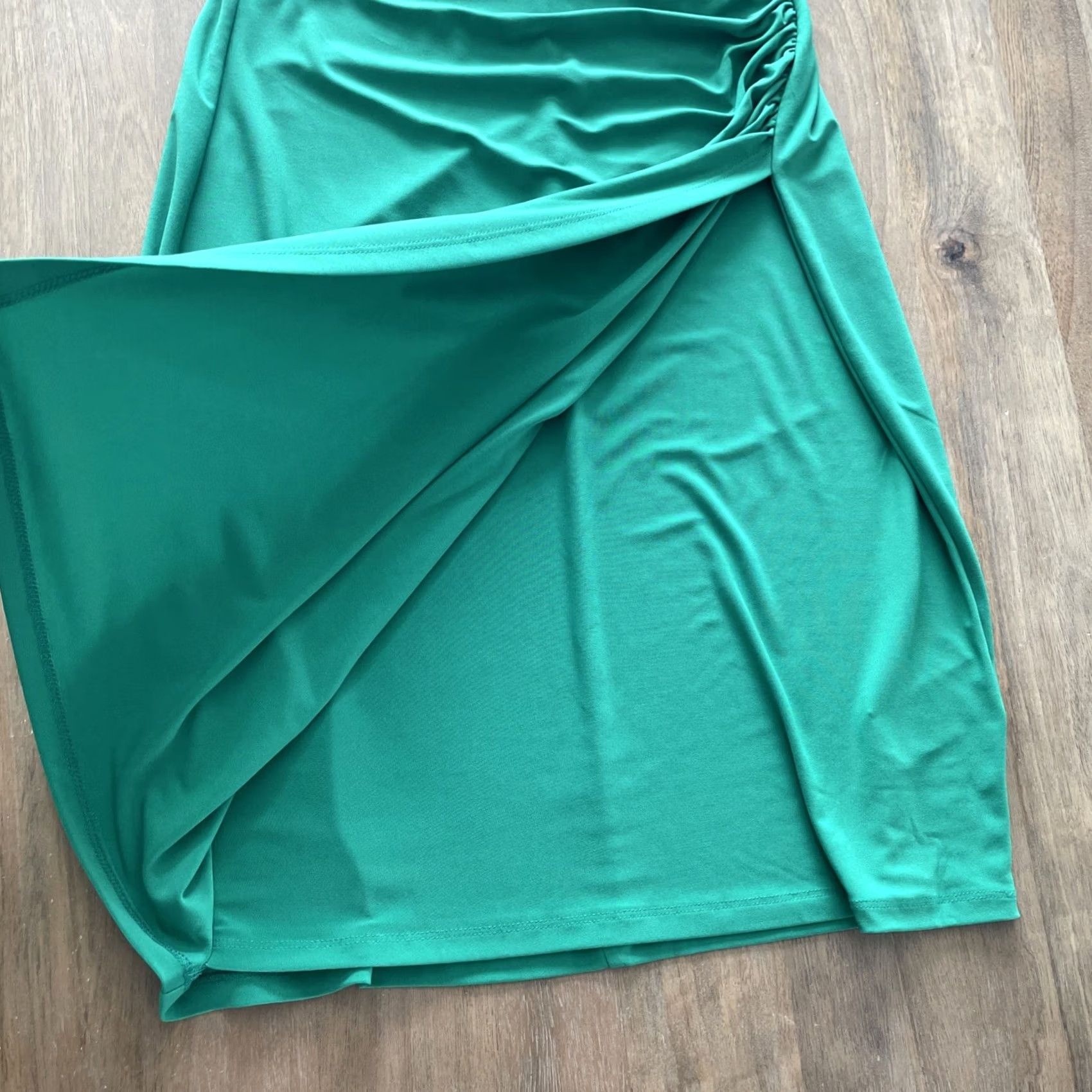 Ralph Lauren Lauren Ralph Lauren Dress Sleeveless V-Neck Midi Wrap Ruched Solid Green Women's 4 Regular Stretch Polyester Spandex Jersey Size S / US 4 / IT 40 - 4 Thumbnail