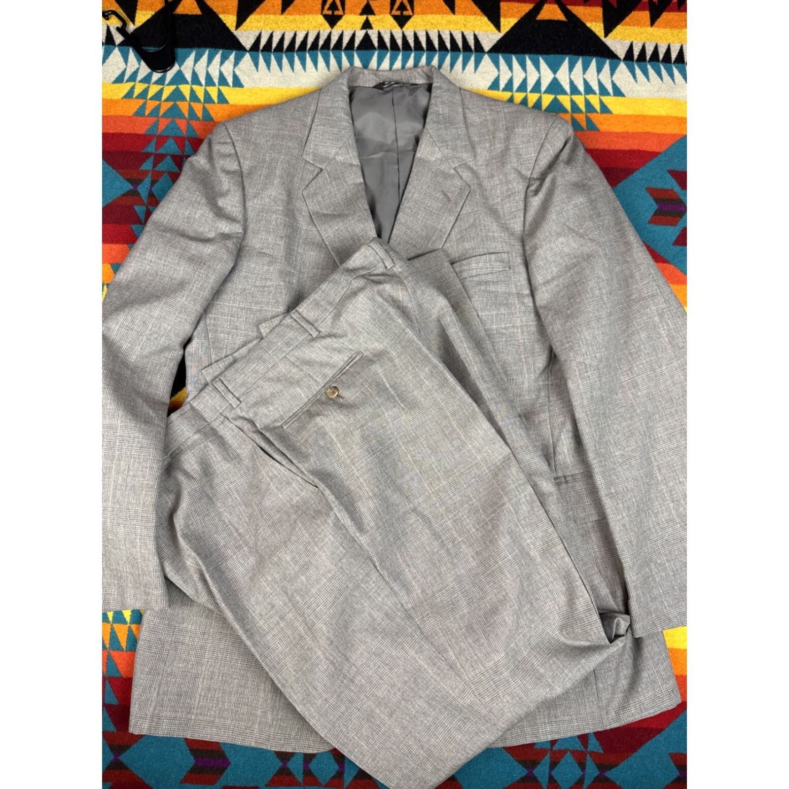 Vintage John Alexander 2pc Suit Blazer Sport Coat & Pants Slacks 46L 40x32 Gray Mens Regular Suit Size 46R - 2 Thumbnail