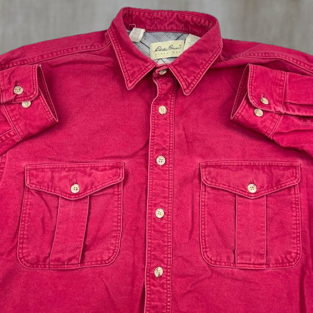 Eddie Bauer VINTAGE Eddie Bauer Shirt Men XL Red Chamois Cloth Heavy 90s Button Up Camp Size US XL / EU 56 / 4 - 1 Thumbnail