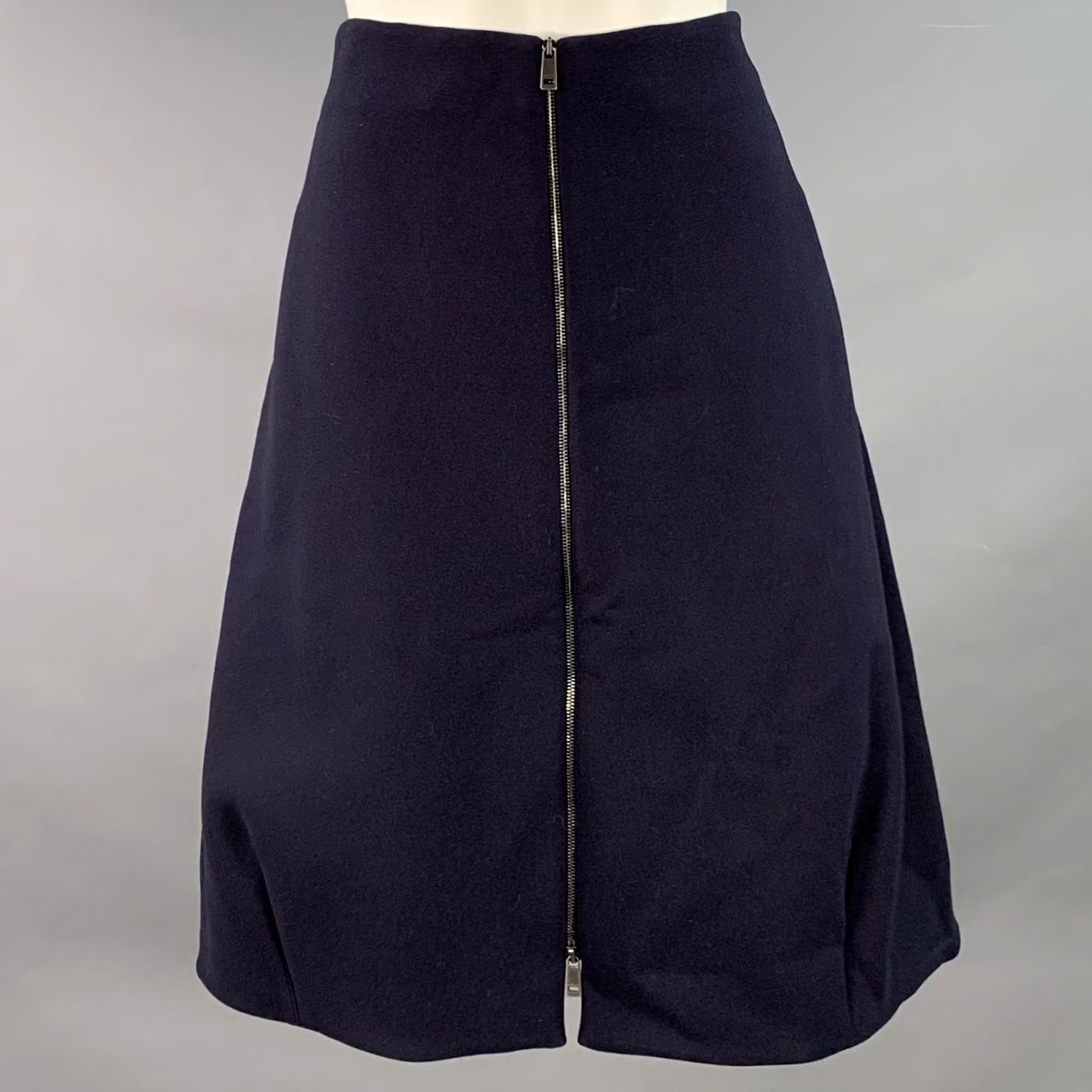 Jil Sander JIL SANDER Skirt Navy Cotton Blend Zip Up A-Line Size 2 Womens Size 26" / US 2 / IT 38 - 2 Thumbnail