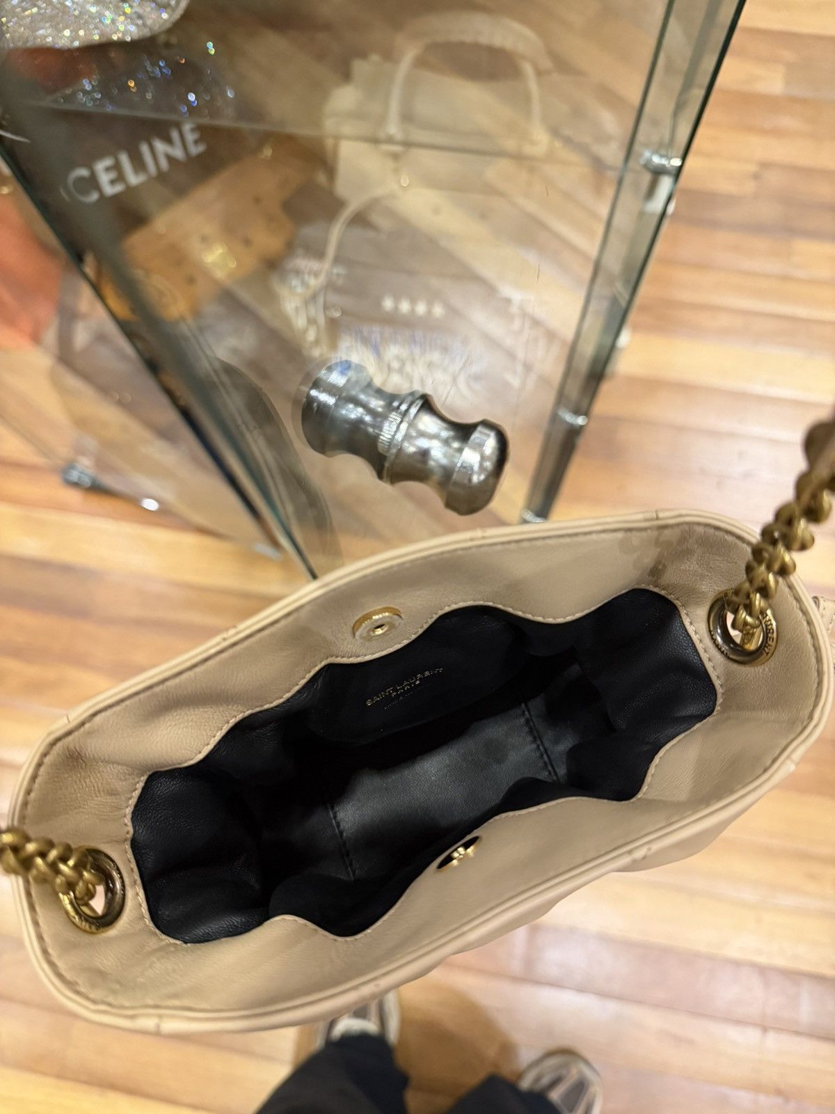 Saint Laurent Paris YSL Mini Jamie Shopping Bag in Lambskin Beige Size ONE SIZE - 7 Thumbnail