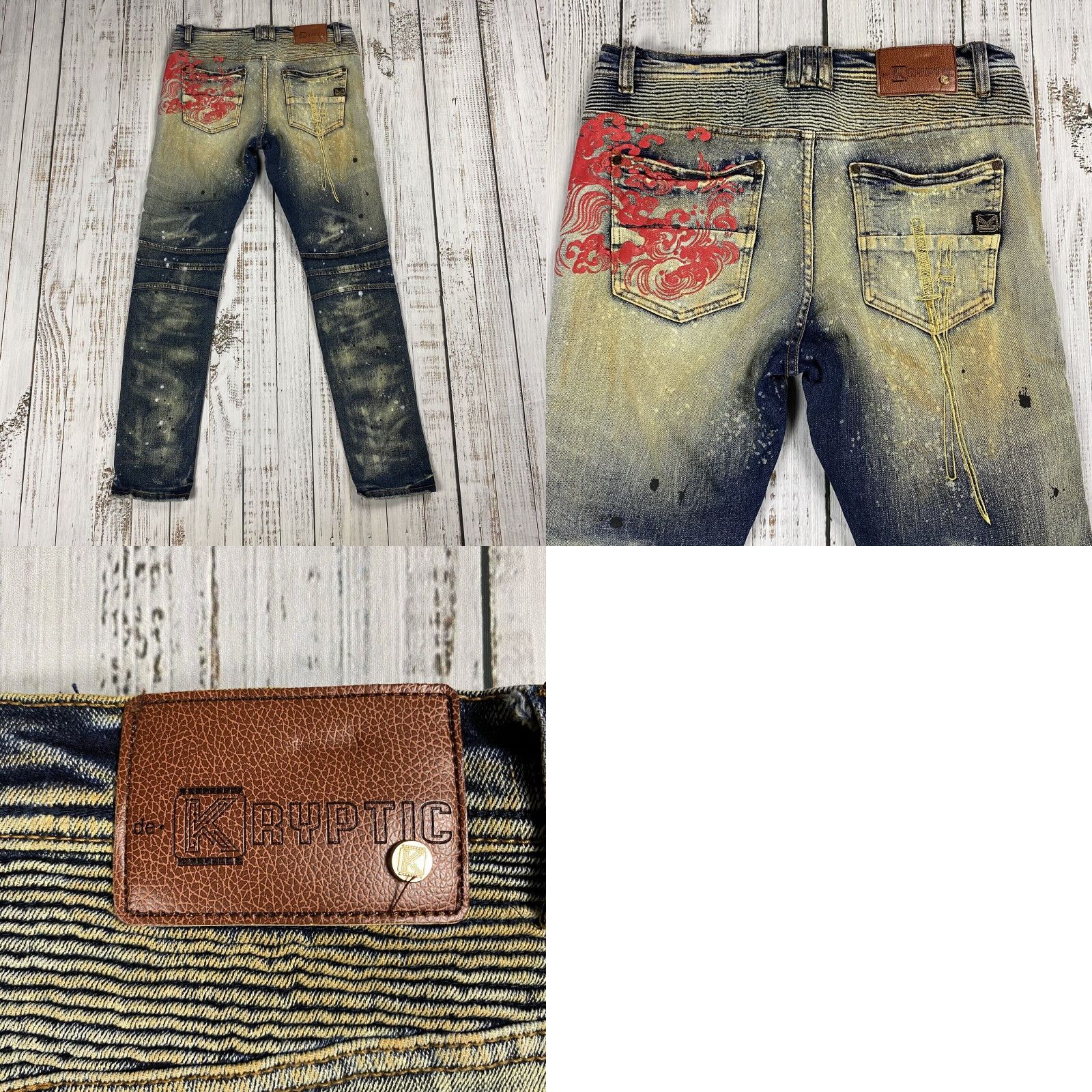 Vintage VINTAGE KRYPTIC POPEYE x STREETWEAR Distressed Slim Fit Denim Jeans Men 34x32 Blue 90s Size US 34 / EU 50 - 8 Thumbnail