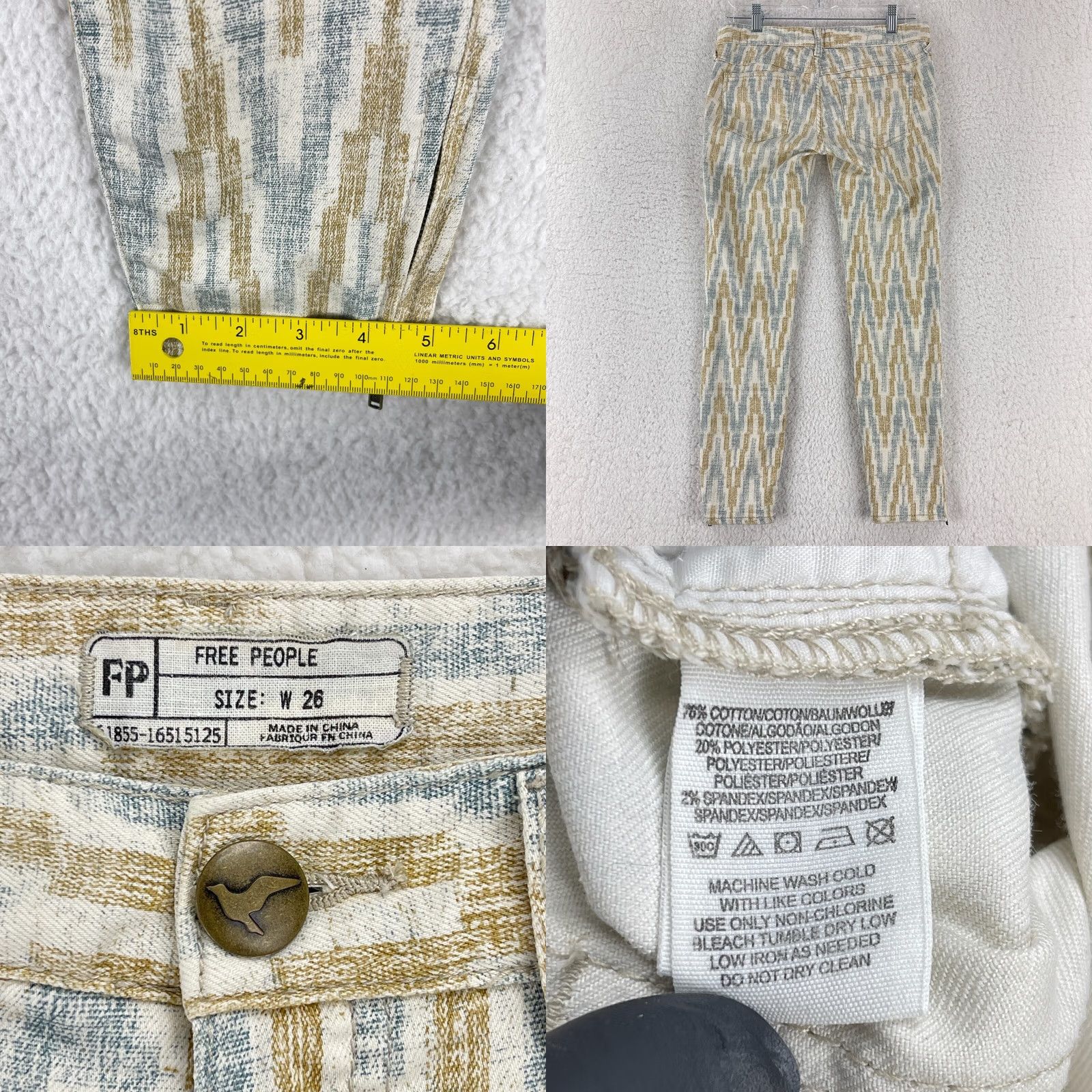 Free People Free People Ikat Print Skinny Jeans Womens 26 Ivory Bohemian Festival Denim Jeans Menus Size 26" / US 2 / IT 38 - 9 Thumbnail