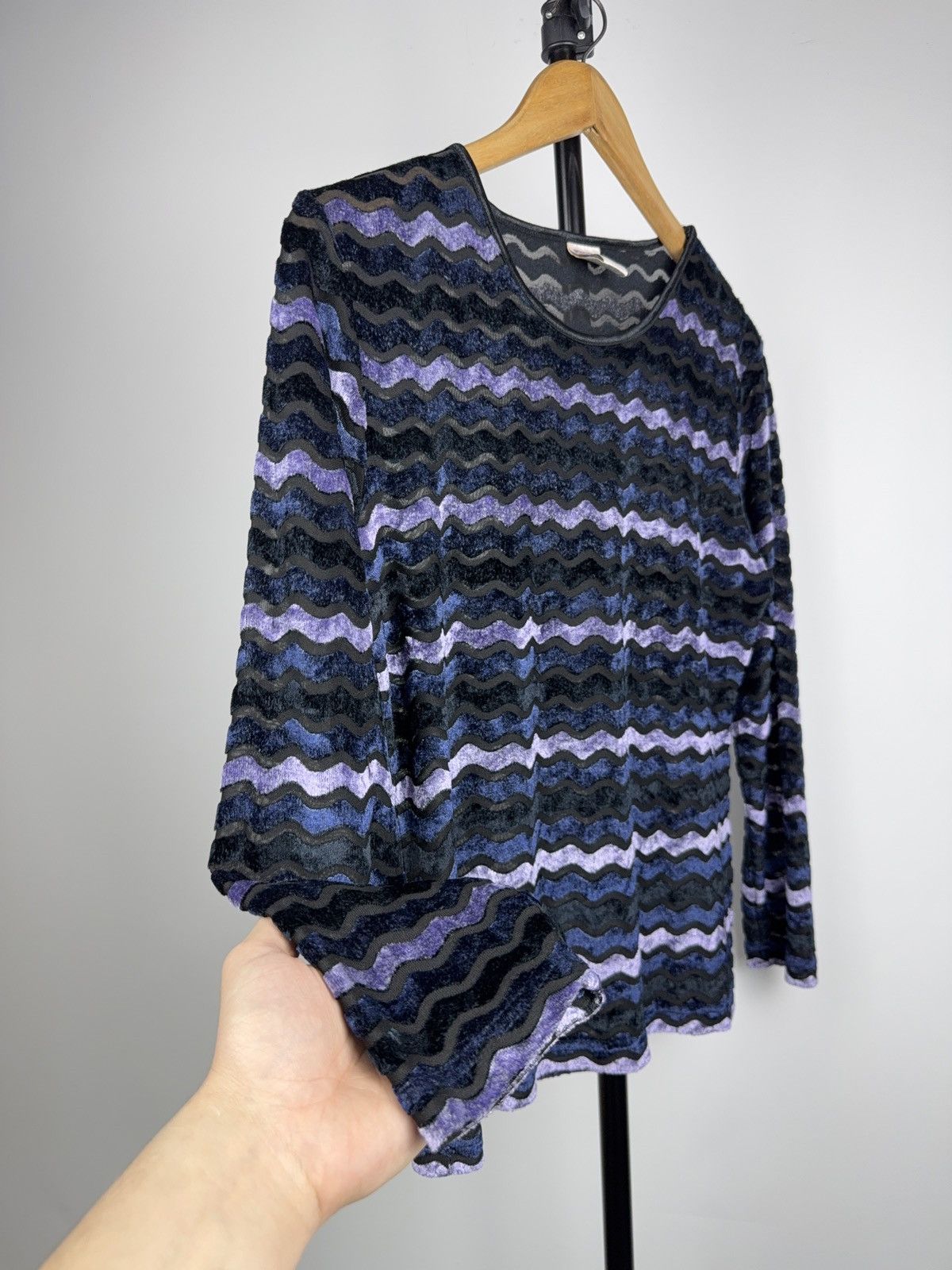 Japanese Brand Avant Garde 90s Y2K Mesh Wave Longsleeve Purple Grunge Top Size M / US 6-8 / IT 42-44 - 5 Thumbnail