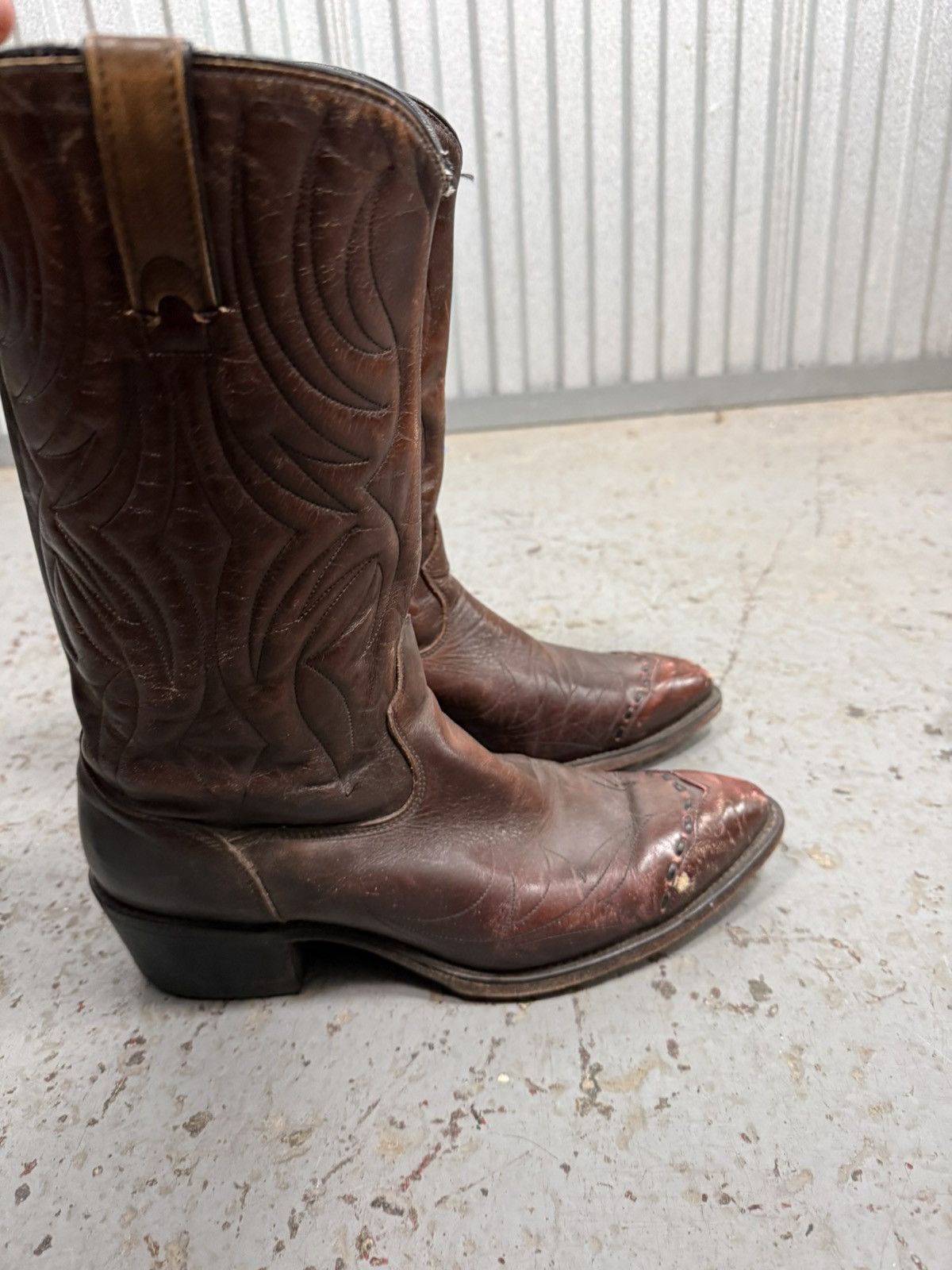 Other 70s Vintage Made in Usa Dark Brown Stock Show Cowboy Boots Size US 9.5 / EU 42-43 - 5 Thumbnail