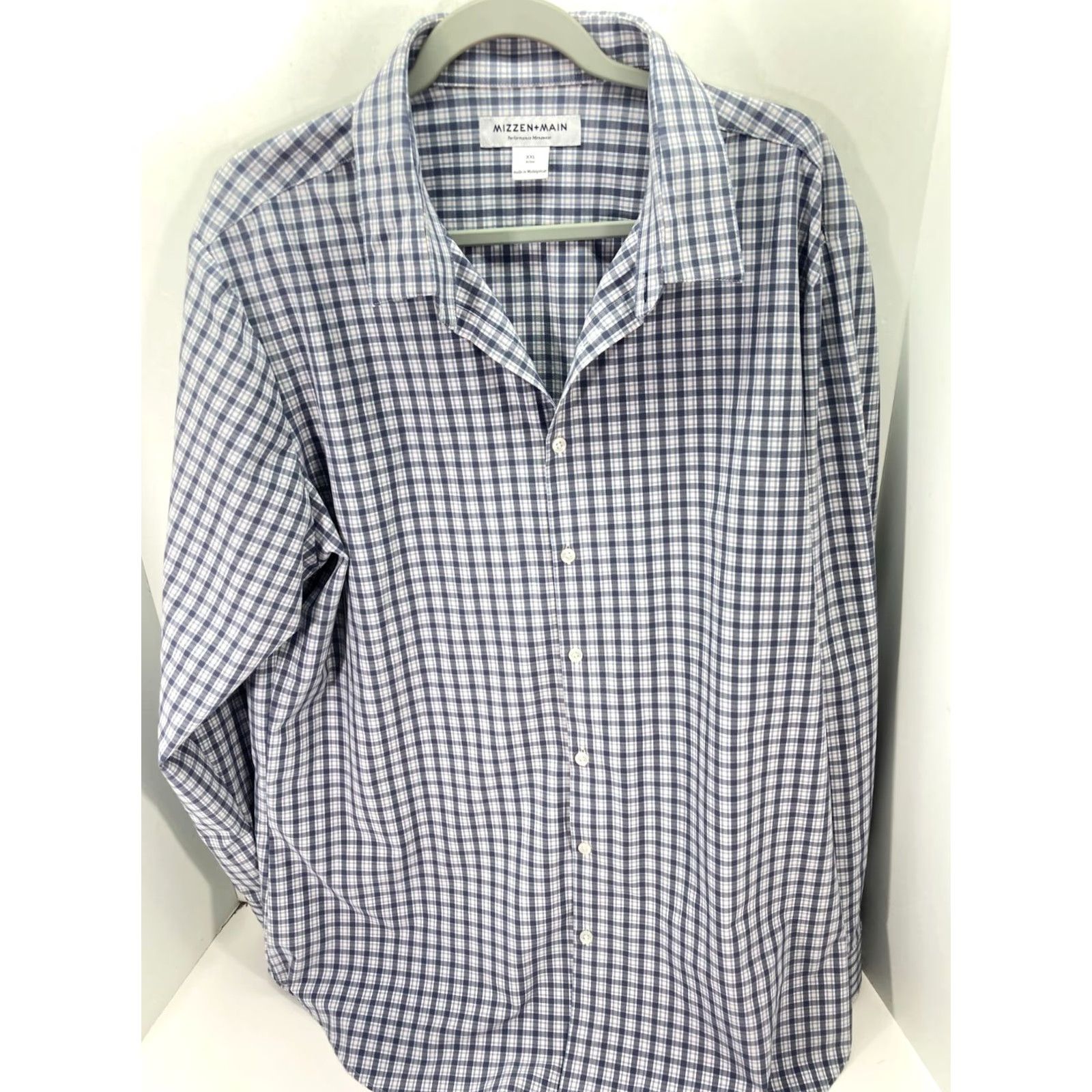 Mizzen+Main Mizzen+Main Performance Button Up Shirt Mens 2XL White Blue Plaid Trim Classic Shirt Size US XXL / EU 58 / 5 - 3 Thumbnail