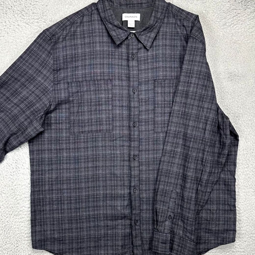 Calvin Klein Calvin Klein Button-Up Shirt Mens 2XL Black Grey Plaid Long Sleeve 2 Pockets Button Up Shirt Mens XL? Size US XXL / EU 58 / 5 - 2 Thumbnail