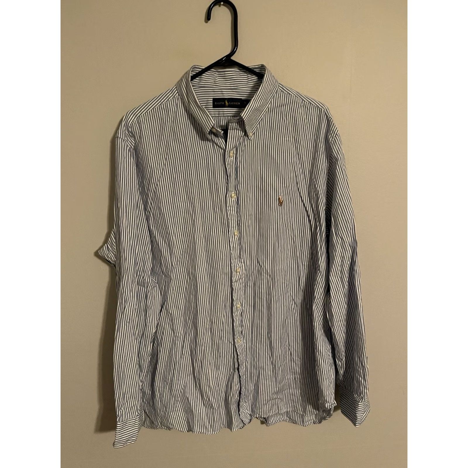 Polo Ralph Lauren Polo Ralph Lauren Blue Striped L/S Button Up Dress Shirt Mens 18 36-37 Blue White Stripes Shirt Button-Down Collar, 100% cotton, Regular fit Size 48R - 3 Thumbnail