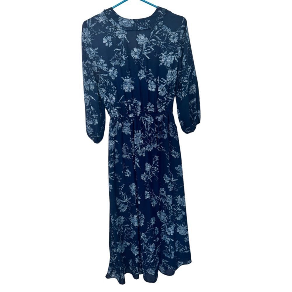 Element Elements SZ S blue ruffle frill floral print long sleeve dre Size S / US 4 / IT 40 - 3 Thumbnail