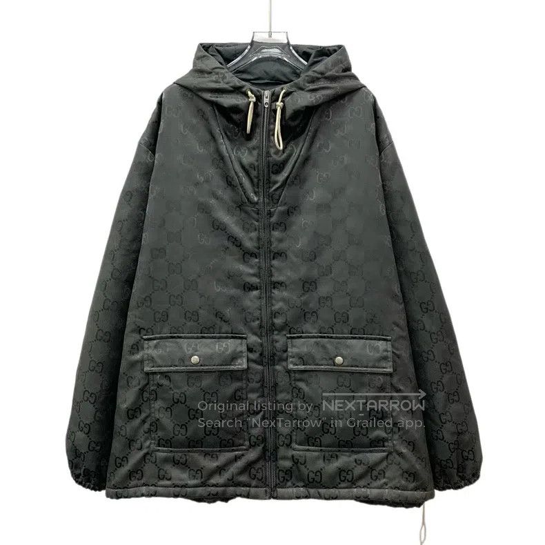 Gucci Gucci Dark gray logo printed full print hooded zipper long Size US L / EU 52-54 / 3 - 1 Thumbnail