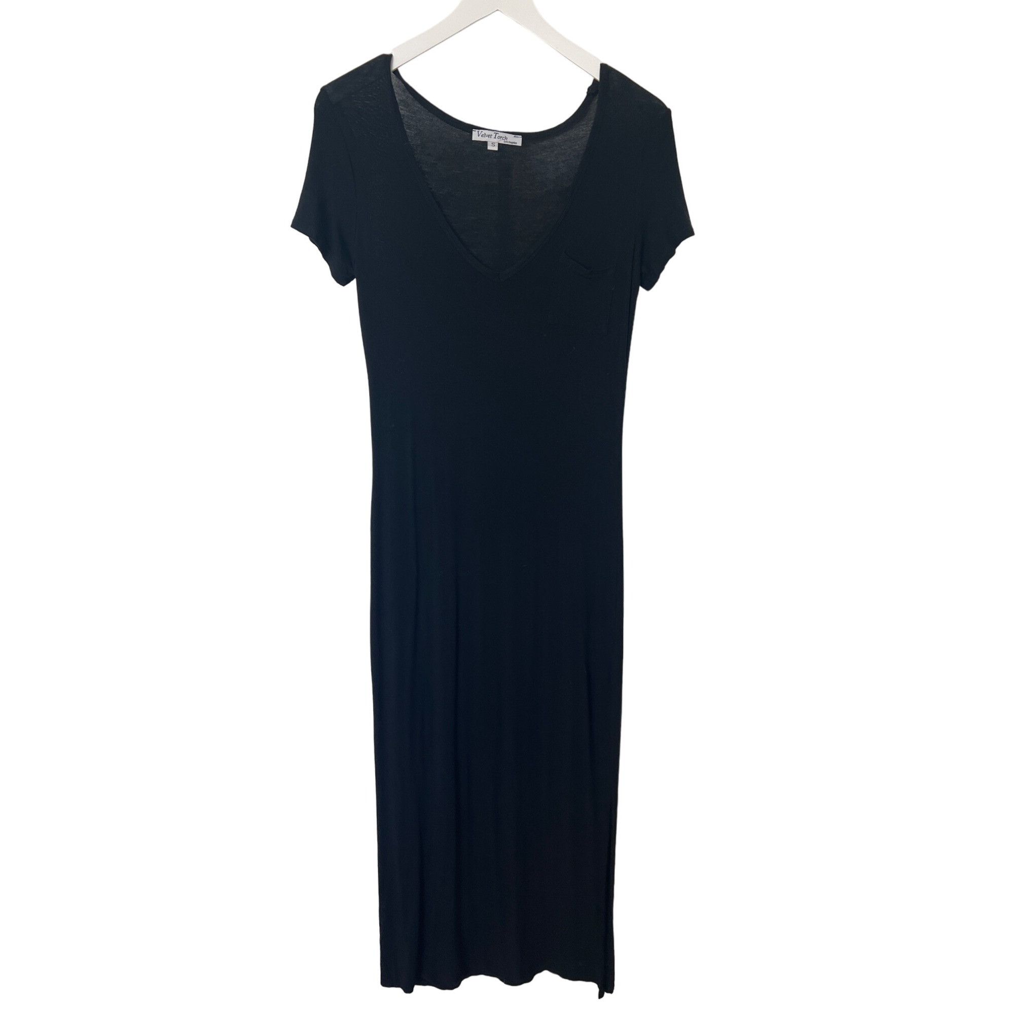 Other Velvet Torch Black V-Neck Maxi Dress With Side Slit Size S / US 4 / IT 40 - 2 Thumbnail