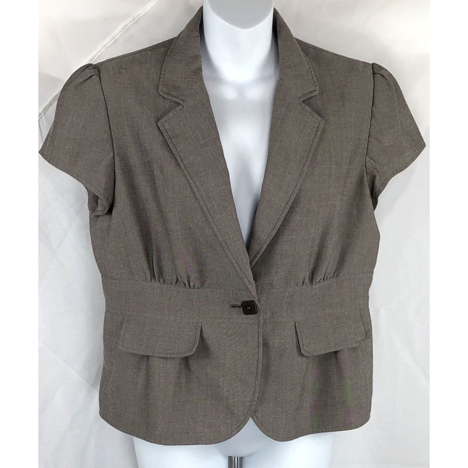 Nine West Nine West blazer jacket cropped 12 brown shortsleeve cap career Y2K academia Size XL / US 12-14 / IT 48-50 - 5 Thumbnail