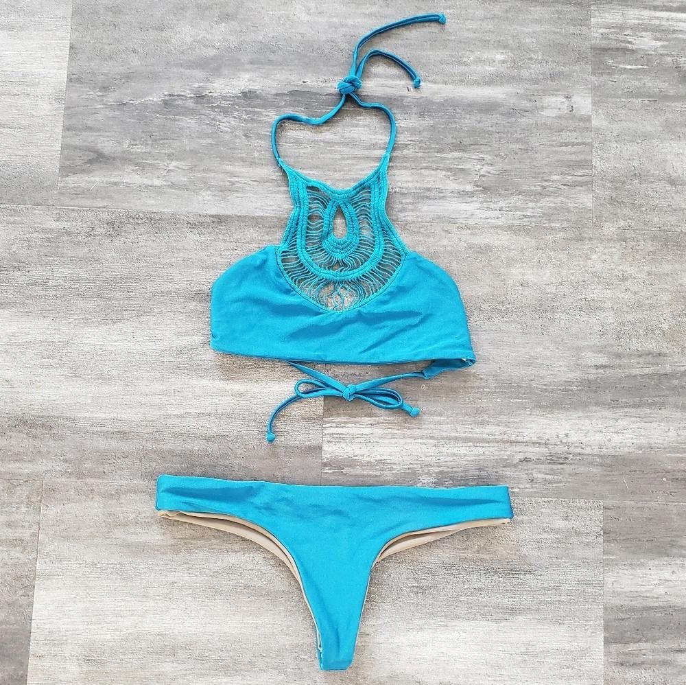 Bettanin & Venturi Teal Bettinis High Neck Reversible Bikini Size ONE SIZE - 2 Thumbnail