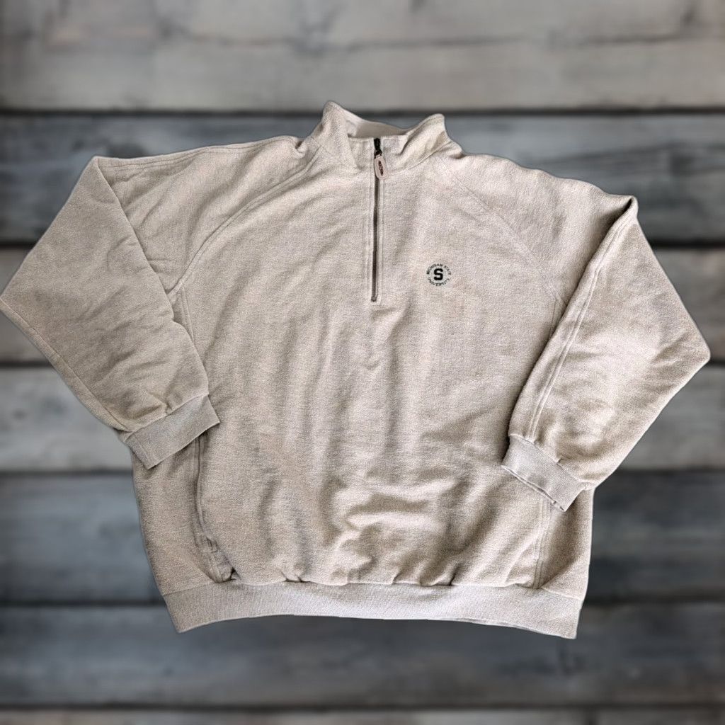 Straight Down Mens 2XL Quarter Zip Pullover Sweatshirt Beige Terr y Cloth Embroidered Logo USA Michigan State Spartans Golf Pullover Adults Be g e