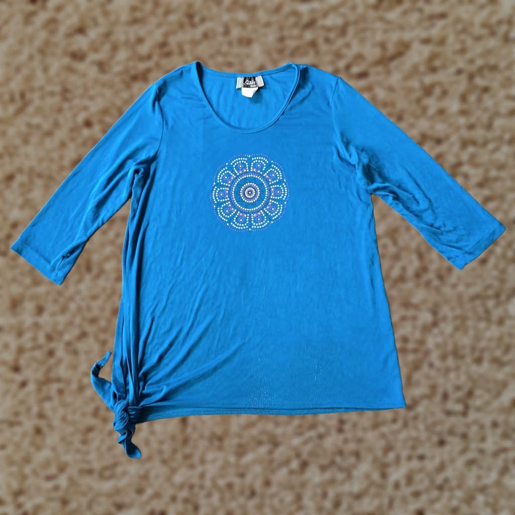 J Brand Slinky Brand Top Women Blue Rhinestone Mandala Stretch No Iron Casual Shirt L Adults Mens? Size L / US 10 / IT 46 - 1 Thumbnail