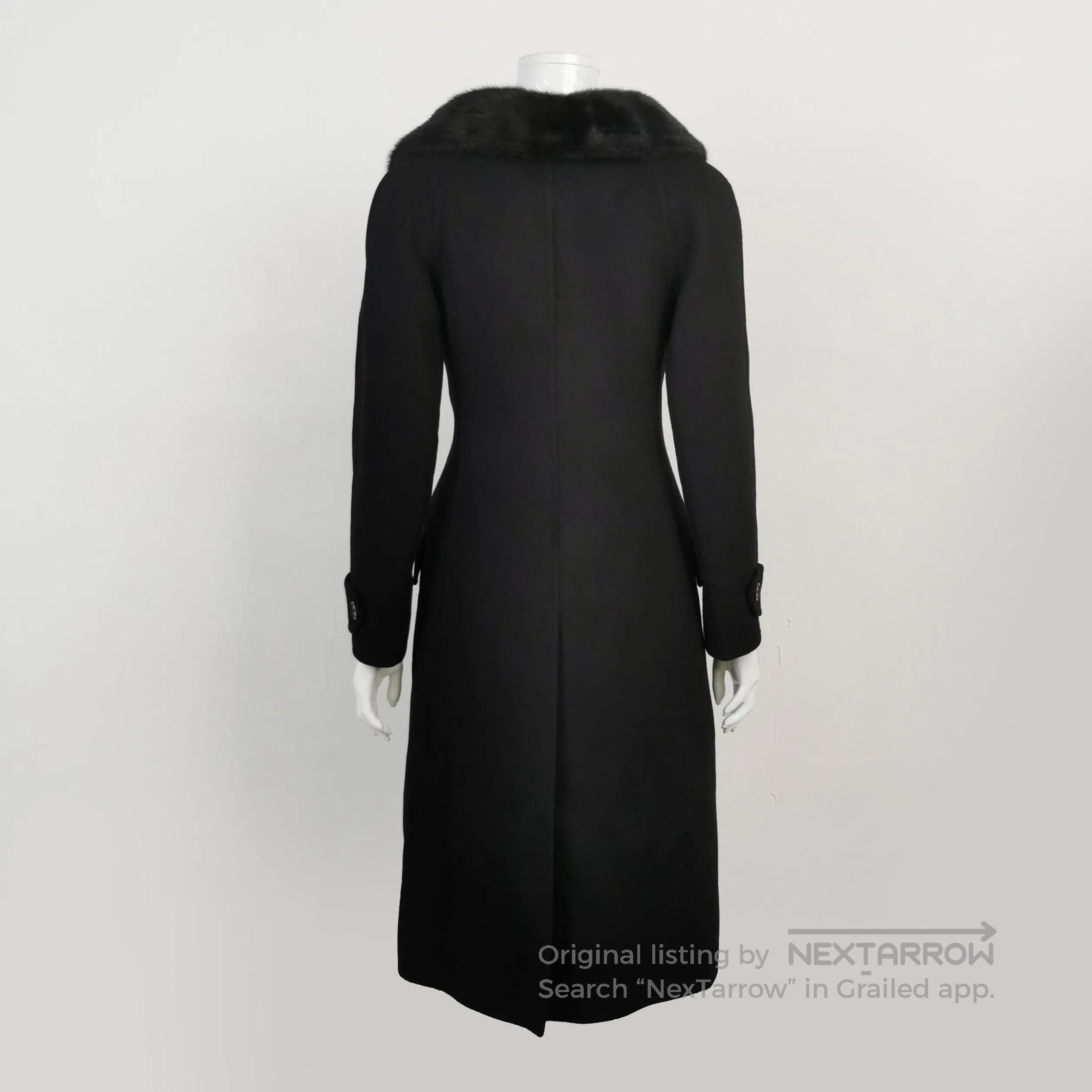 Prada Prada Black Wool Blend Overcoat with Fur Collar . Size US S / EU 44-46 / 1 - 2 Thumbnail