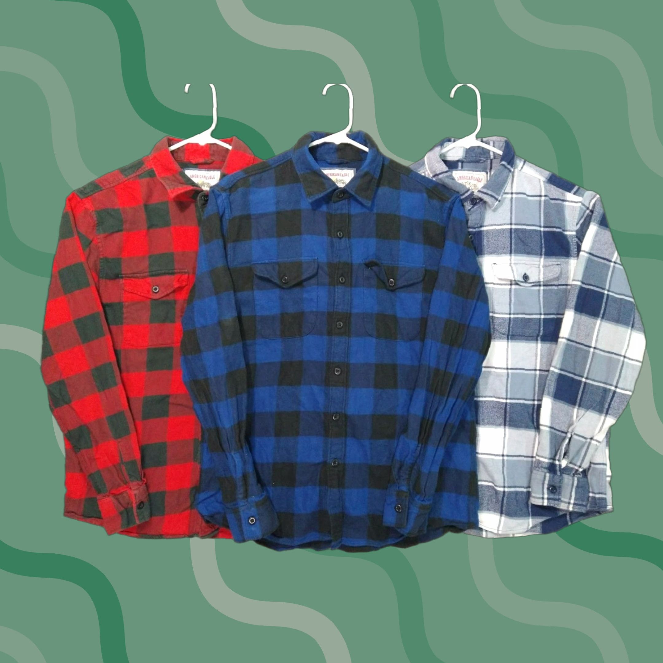American Eagle Outfitters VINTAGE American Eagle Outfitters Shirt Mens Medium Plaid Flannel Button-Down Long Sleeve Lot of 3 Size US M / EU 48-50 / 2 - 1 Thumbnail