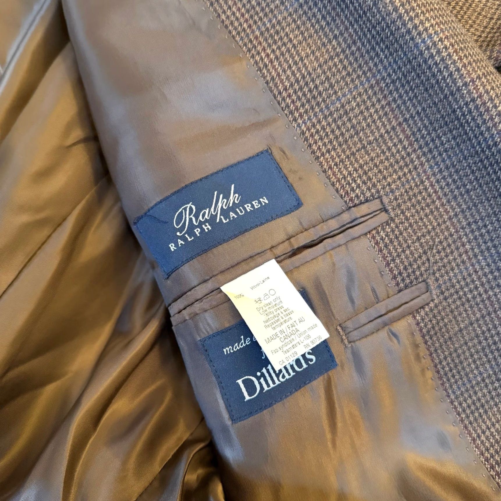 Ralph Lauren Ralph Lauren Mens 48L Brown Wool Houndstooth Windowpane Blazer Size 48R - 3 Thumbnail
