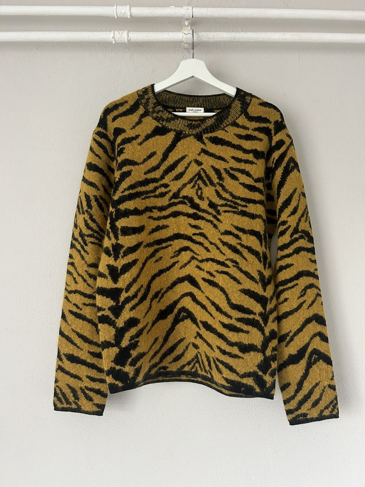image of Saint Laurent Paris Fw18 Tiger Mohair / Wool Sweater, Men's (Size XL)