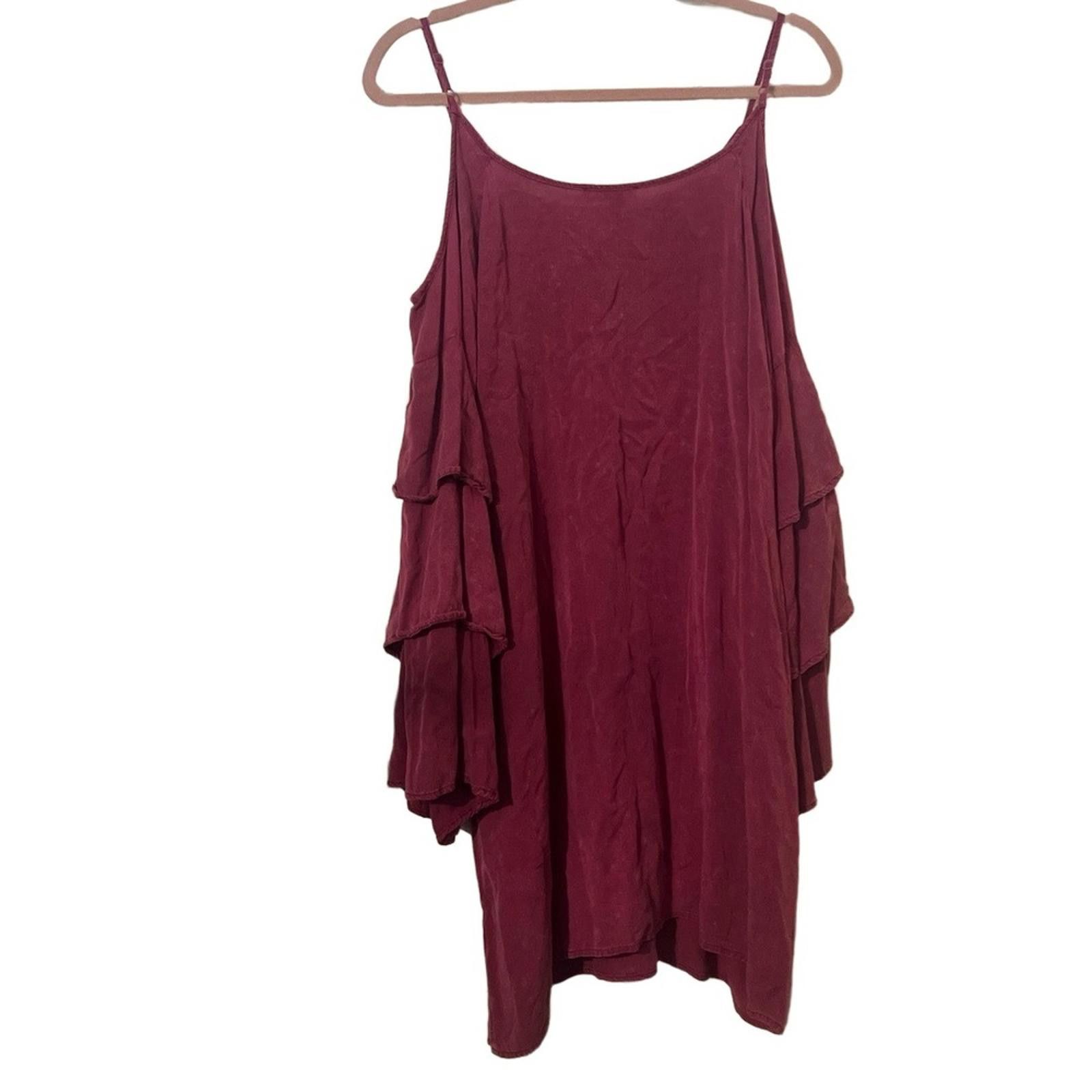Other Umgee Mini Dress M Burgundy Cold Shoulder Ruffle Tiered Boho Size M / US 6-8 / IT 42-44 - 5 Thumbnail