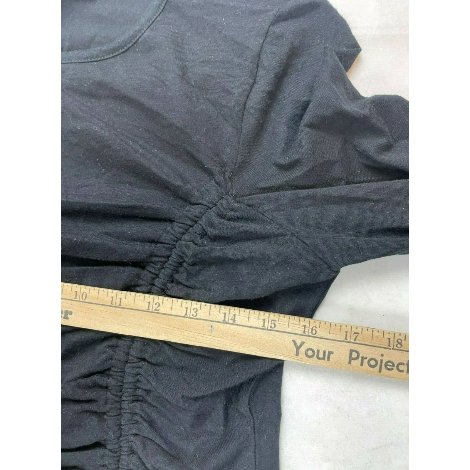 Vintage Derek Heart Shirt Ruched Medium Black Long Sleeve Cinch Drawstring Crewneck NWOT Ladies Shirt Size M / US 6-8 / IT 42-44 - 3 Thumbnail