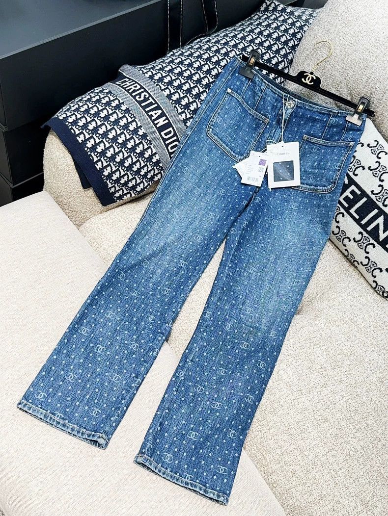 Chanel Chanel 23P blue polka dot double C jeans Size 25" / US 0 / IT 36 - 2 Thumbnail